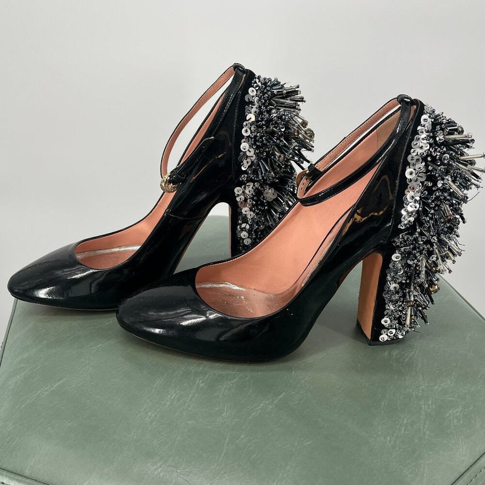 2010 ROCHAS Rare Black Metal Fringe Studded Heels in Size 39